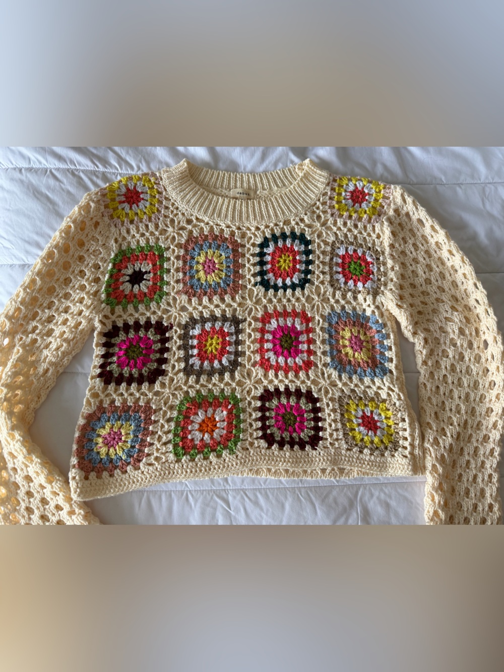 Cream Crochet Square Multi-Color Women’s Sweater